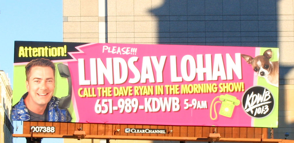 Minneapolis radio station KDWB has placed a billboard asking Lindsay Lohan 